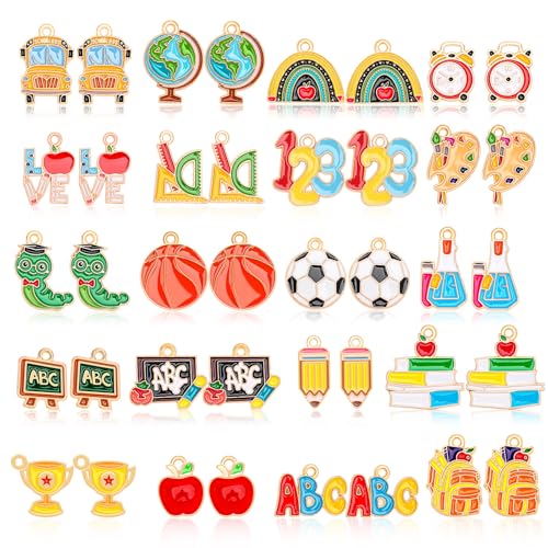MARFOREVER 40 Pcs/20 Pairs Back to School Charms for Jewelry Making | Teacher Charms for Jewelry Making, First Day of School Enamel Pencil Book Blackboard Pendants, DIY Bracelet Necklace Earrings - style: School