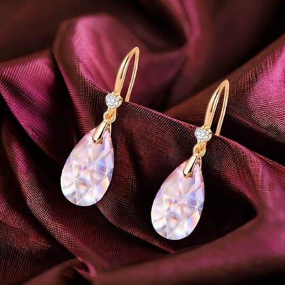 Austrian Crystal Teardrop Dangle Drop Earrings for Women 14K Gold Plated Hook Earring Hypoallergenic Jewelry Gifts for Women Girls - color: Pink