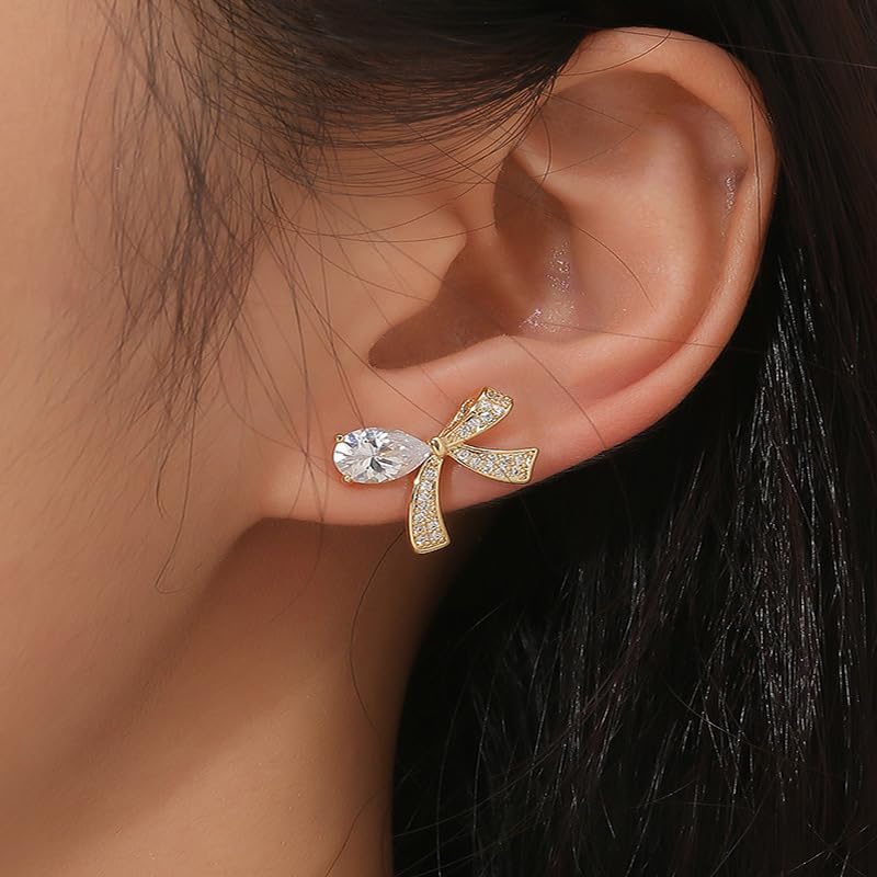 Ear Cuffs Earrings for Women Non Piercing Cartilage Cuff Wrap Clip on Earrings Trendy Pearl Rhinestone Tassel Chain Earrings Jewelry for Women - color: CZ Bow Ear Cuff