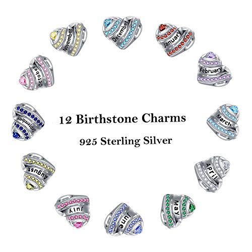 COMORE Birthstone Heart Charms for Charms Bracelet-925 Sterling Silver Love Heart Bead Charms for Bracelets and Necklaces, Birthday Gifts for Women. - style: July