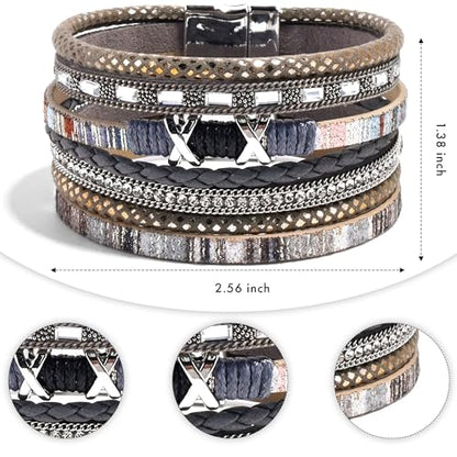 VIBILIA Boho Leather Wrap Bracelets for Women Multi-Layer Bracelets | With Strong Clasp Jewelry for Women - color: 02-XxMilletBead-Gray