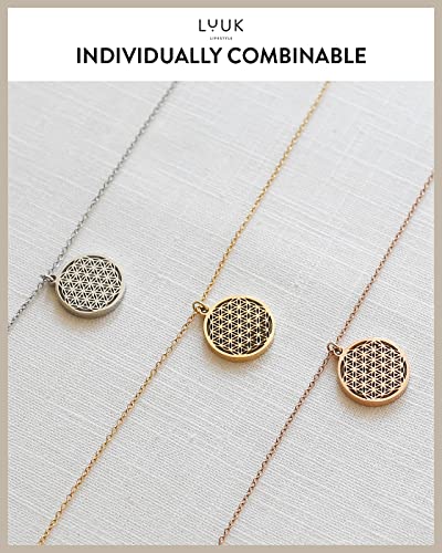 LUUK LIFESTYLE Stainless steel necklace with pendant and HAPPINESS card, 20” adjustable length, lucky charm, friendship chain, Valentine's Day gift, birthday, women's jewelry, silver, gold, rosegold - color: Silver, size: Flower of Life