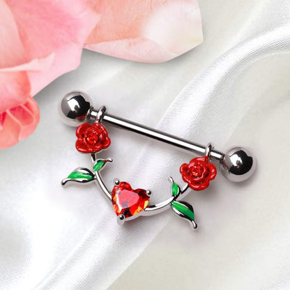 316L Stainless Steel Red Rose Nipple Shield Sold As Pair