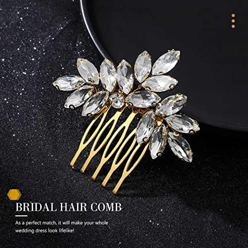 Catery Crystal Bride Wedding Hair Comb Gold Rhinestone Hair Piece Bridal Side Combs Hair Clips Bridesmaid Hair Accessories for Women and Girls - color: GOLD