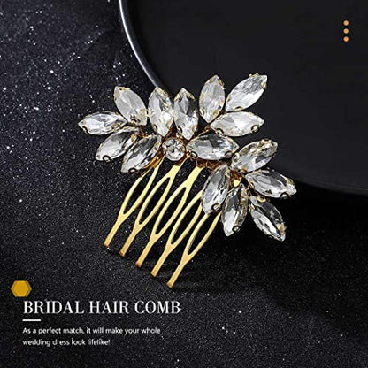 Catery Crystal Bride Wedding Hair Comb Gold Rhinestone Hair Piece Bridal Side Combs Hair Clips Bridesmaid Hair Accessories for Women and Girls - color: GOLD