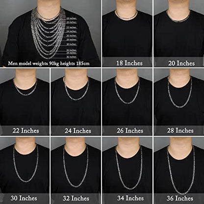 Monily 24K Gold Plated Figaro Chain Stainless Steel Necklace Men Women - color: Silver 4mm