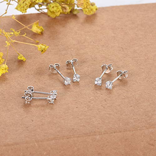 EPIRORA Sterling Silver Stud Earrings for Women Men- 3 Pairs 3mm Tiny Ball Stud Earrings Round CZ Earrings Pearl Earrings Set Cartilage Small Tragus Earrings - style: 3 Pairs-Cubic Zirconia Earrings