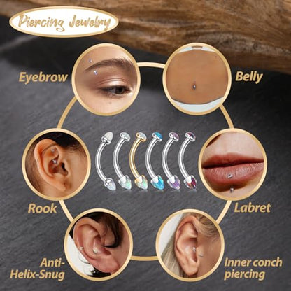 GAGABODY Titanium Eyebrow Jewelry - Curved Barbell & Labret Stud, 16g - Belly Button Ring & Cartilage Earring - Opal Bridge Jewelry - color: 1Pc-Arrow Shape Black Purple Opal