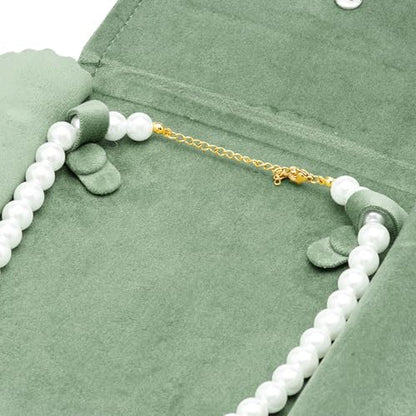 Velvet Necklace Jewelry Travel Folder Storage Display Case (Sage Green) - color: Sage Green