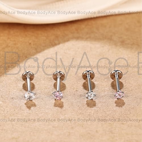 Long Internally Threaded Tragus Piercings 16G 18G 20G Medusa Lip Jewelry Surgical Steel Flat Back Earrings Cartilage Helix Studs Nose Rings Monroe Labret Stud - color: 18G(1.0mm);Length:6mm