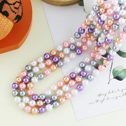 Pearl Necklaces for Women 60'' 70" Long Pearl Necklace 15.75'' Pearl Choker Necklace Chunky Bead Layered Faux Pearl Dangle Wedding Bridal 1920s Gatsby Christmas Costume Jewelry Gifts - color: Colorful2-60''
