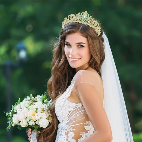 TAROSE Tiaras for Women, Birthday Crown and Sash for Girls | Birthday Sash Sunglasses Outfit, Birthday Gift for Women Girls, Goddess Crown Bride/Halloween/Prom/Party/Costume - color: 1 J. Gold+green