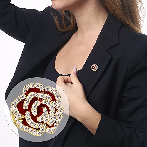 Brooches for Women, Shiny Cubic Zirconia Brooch Pins for Women Fashion Brooch Pin Broach Jewelry Gift - color: Red camellia