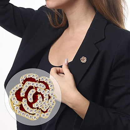Brooches for Women, Shiny Cubic Zirconia Brooch Pins for Women Fashion Brooch Pin Broach Jewelry Gift - color: Red camellia