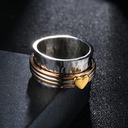 Magitaco Stainless Steel Spinner Rings Fidget Band Rings Moon Star Flower Butterfly Anxiety Rings for Women Men - color: Heart