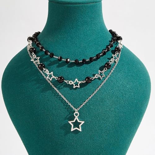 Gothic Necklaces for Women Cross Heart Pendant Layered Necklace Statement Jewelry Dark Romantic Gift for Halloween Parties - color: C5:star necklace