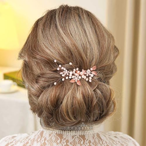 GORAIS Bride Wedding Hair Vine Pearl Bridal Headpieces Leaf Hair Accessories for Women and Girls(b-rose gold) - color: b-rose gold