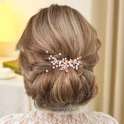 GORAIS Bride Wedding Hair Vine Pearl Bridal Headpieces Leaf Hair Accessories for Women and Girls(b-rose gold) - color: b-rose gold