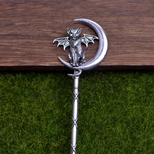 2PCS Retro Moon Crescent Cat Hair Sticks – Gothic Hair Pins for Women, Perfect for Halloween & Thick Hair Styling (QHZB) - color: QHZB