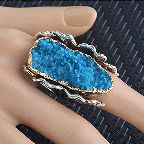 Retro Cocktail Statement Ring Antique Gold and Silver Tone Resin Stone Crystal Stacking Rings Cluster Statement Ring for Men Women - color: Blue crystal ring, size: 9