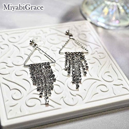 Dangle Silver Invisible Clip On Earrings for Women Not Pierced Gold Crystal Rhinestone Comfortable Hoop Fringe Long Chain Clip On Earrings - color: Fringe Silver 3