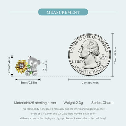 BISAER 925 Sterling Silver Charms for Bracelets Cat Dog Sloth Animal Beads Butterfly Fairy Heart Dangle Pendant Charms - color: Bear Flower