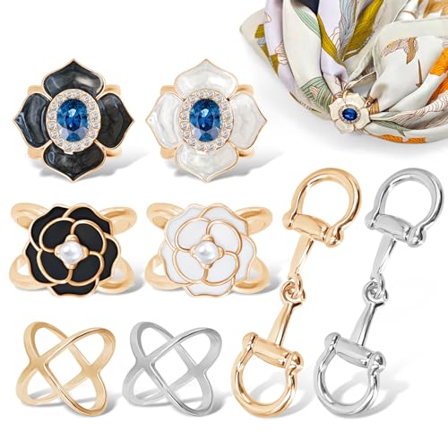 8 Sets Scarf Ring Elegant Horsebit Buckles Metal Clips for Women Scarves Pin Tshirt Ties Clip Perfect for Silk Scarves, Shawls, and Fashion Accessories