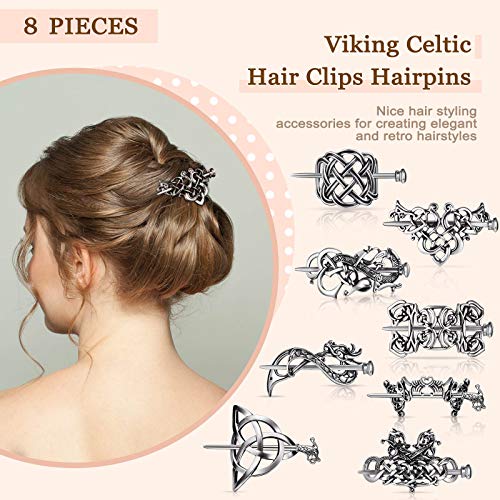 WILLBOND 8 Pcs Viking Celtic Hair Clips Vintage Celtic Knot Hair Slide Sticks Retro Silver Alloy Barrette Hairpins Viking Jewelry Accessories for Women Girls Scarf Sweater Gifts(Classic) - style: Classic