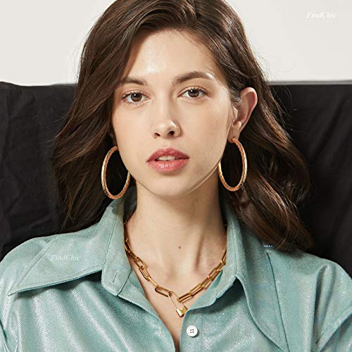 FindChic Chunky Hoop Earrings for Women, Silver/Black/14K Gold Plated Crossover Patterned Hollow Tube Rounded Loop Earrings, 30mm/40mm/60mm/80mm Hoops with Custom Name Options and Gift Box - color: c.Gold, size: 60MM