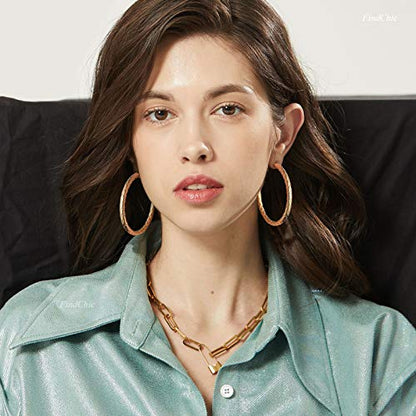 FindChic Chunky Hoop Earrings for Women, Silver/Black/14K Gold Plated Crossover Patterned Hollow Tube Rounded Loop Earrings, 30mm/40mm/60mm/80mm Hoops with Custom Name Options and Gift Box - color: c.Gold, size: 60MM