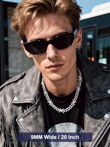 Bandmax Stainless Steel Barbed Wire Cuban Chain Necklace for Men & Women | Edgy Fierce Design, Waterproof & Tarnish Resistant, Silver/Black Tone, 5/7/9/12MM, 16-22 Inches, Street Punk Style Jewelry - color: A1 9MM-Silver, size: 20 Inch (51cm)