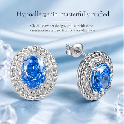 Hypoallergenic 14K Gold-Plated Cubic Zirconia Stud Earrings for Women - Comfort Piercing Earrings - color: Royal Blue