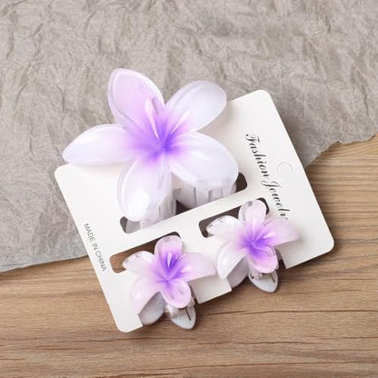 Flower Hair Clips for Women Claw Clips Summer Fashion Hair Accessories with Purple Gradient Cute Plumeria Design Barrettes Hold Hair in Place for Thick Thin Hair(3Pcs: 1 large 2 small) - color: Purple
