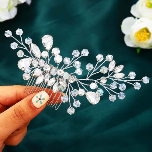 Asooll Crystal Hair Comb Silver Wedding Hair Accessories Bride Rhinestone Hair Pieces for Women