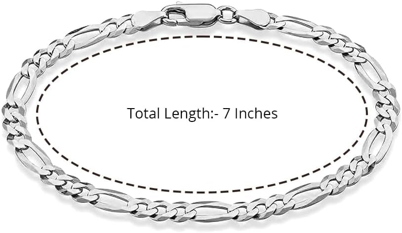 LeCalla Solid 925 Sterling Silver Figaro Link Chain Bracelet | Italian Diamond-Cut Figaro Chain Bracelet for Women Men (7, 7.5, 8, 8.5, 9 Inches) - color: 5 MM, size: Length 7 IN (Women Small & Men X-Small)