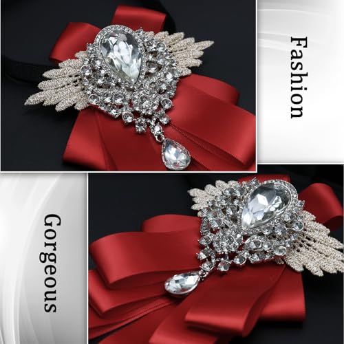 Big Rhinestone Bow Ties，Bowtie Pre-Tied Bowties Men Women | Suit for tuxedo party wedding - color: Red