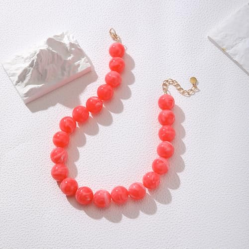 Chunky Necklaces for Women Trendy 20MM Large Resin Beaded Necklace Bold Statement Chunky Choker Necklace Boho Beads Summer Beach Jewelry - color: Orange - red