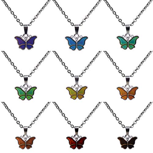 FM FM42 Temperature Sensing Color Changing Pendant Necklace with 19.29" Stainless Steel Rolo Chain - color: Butterfly-3