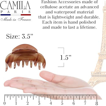 Camila Paris CP3216 French Hair Clips for Women, 3.5" Large Claw Clip Strong Hold All Day, Girl Large Claw Clips for Thick Hair, No Damage No Slip Flat Clip for Women. Made in France - color: Brown