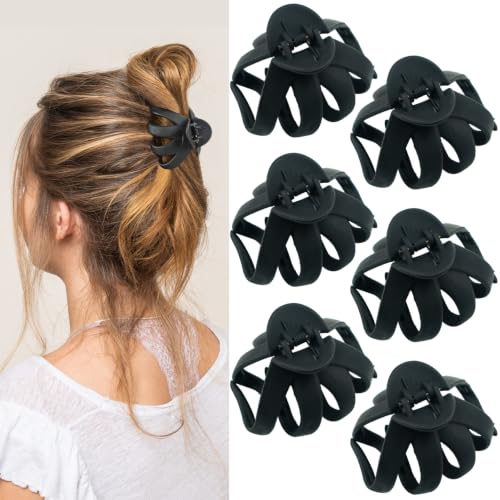 2.8 Inch Medium Octopus Hair Clips for Women, Black Matte Hair Claw Clips for Thin Fine Hair, Strong Hold Non-slip Spider Hairclips Jaw Clip - color: Black