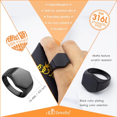 555Jewelry Stainless Steel Solid Plain High Polish Round Signet Ring for Men - color: Hexagon Black