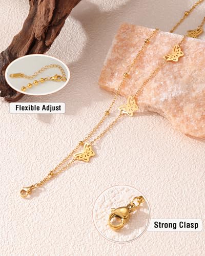 2/3 PCS Gold Anklets for Women Waterproof Boho Starfish, Seashell, Heart & Butterfly Charms Ankle Bracelets Non Tarnish Adjustable Layered Cuban Beaded Foot Chain Beach Jewelry for Summer Vacations - color: Gold Set 6