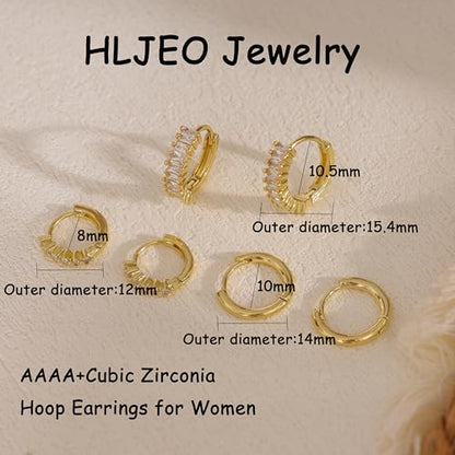 CZ Huggie Earrings for Women, Dainty Gold Earring Stacks 14K Gold Plated Small Huggie Hoop Earrings for Women Trendy Hypoallergenic Cute Unique Gold Earrings Set Fashion Gold Womens Jewelry - color: Gold-set1