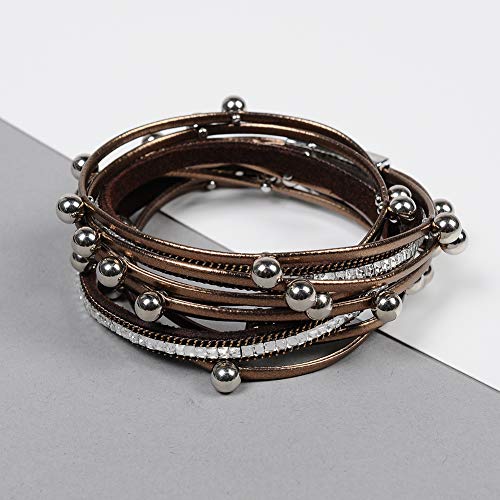 Artilady Leather Wrap Bracelet for Women, Pearl Beaded Bangle Stack Jewelry | Easy on-off, Elegant Handmade Multi-Layered, Daily Casual Date Beach Vacation, Gift for Ladies, Mother, Sister & Friend - style: Brown with Beads
