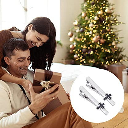 WEBEEDY 2PCS Tie Clip for Men Cross Tie Bars Mens Ties Clips Pin Set Suitable for Business Anniversary Parties Meeting Wedding Gift