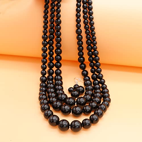 Chunky Layered Imitation Pearl Necklace for Women 3 strand Pearl Necklaces Faux Pearl Necklace Earrings Set 1920s Flapper Gatsby Costume Accessories - color: 3 strand pearl necklace Black