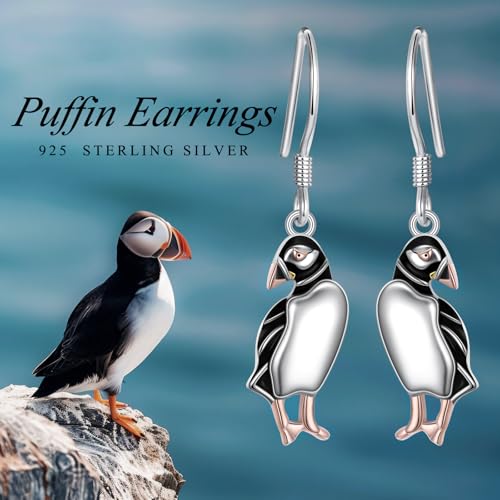 S925 Sterling Silver Cute Bird Earrings for Women Jewelry - color: White-Puffins