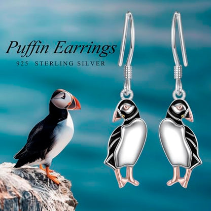 S925 Sterling Silver Cute Bird Earrings for Women Jewelry - color: White-Puffins