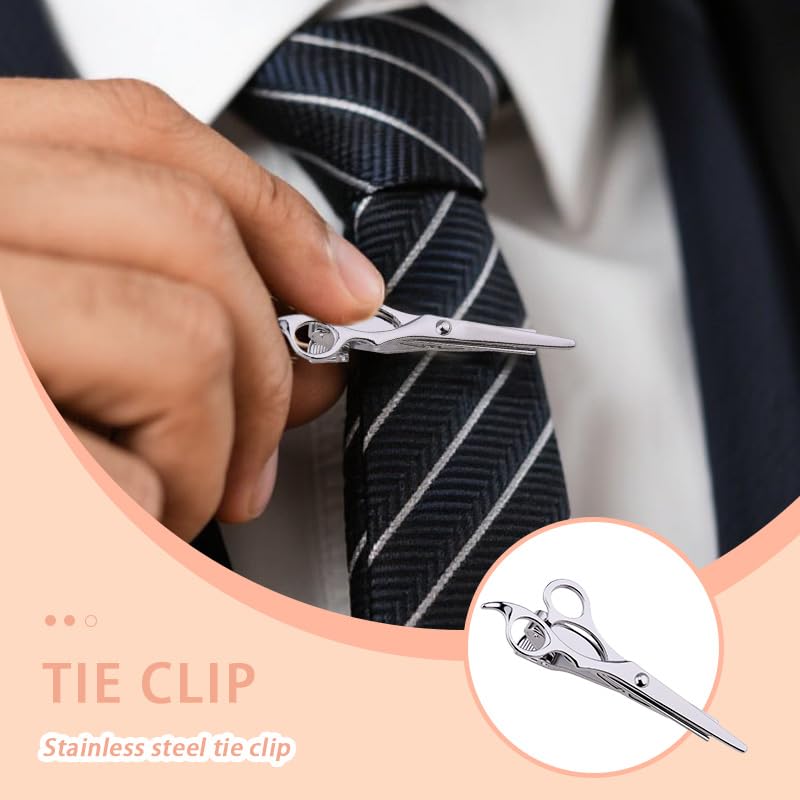 Mens Tie Clips for Husband Dad Boyfriend Birthday Christmas Gifts for Men Novetly Tie Clip for Skinny Ties Bar Clip - style: scissors