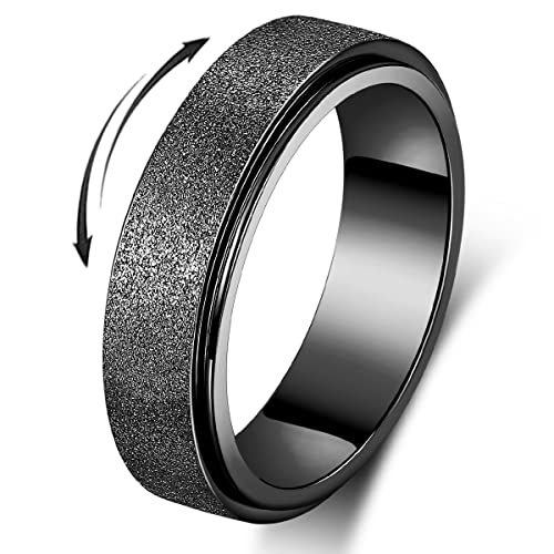 OreilleStar Titanium Stainless Steel Anxiety Ring for Women Men Fidget Spinner Ring, Size 6-12, Width 6MM, 5-Color: Rose Gold-Rainbow-Silver-Black-Blue - color: Black-Width:6mm